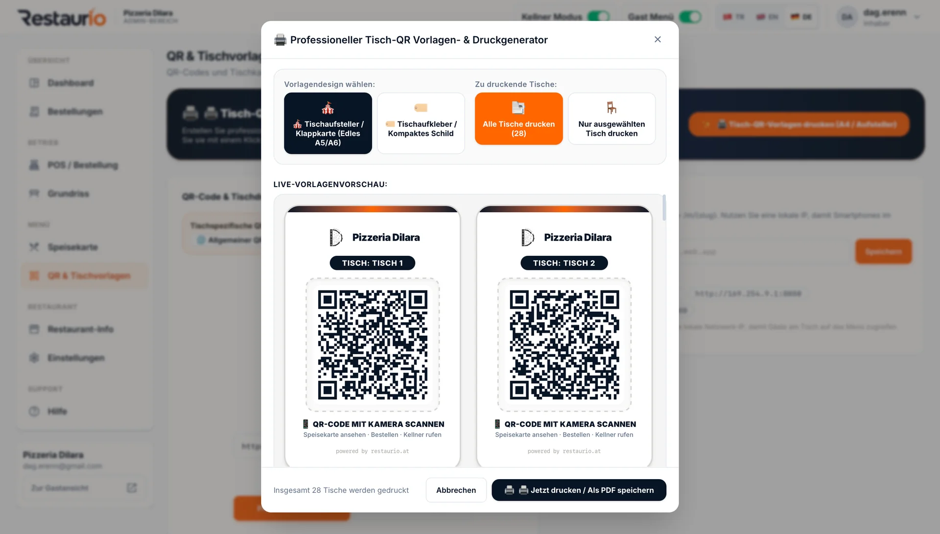 QR & Tischvorlagen